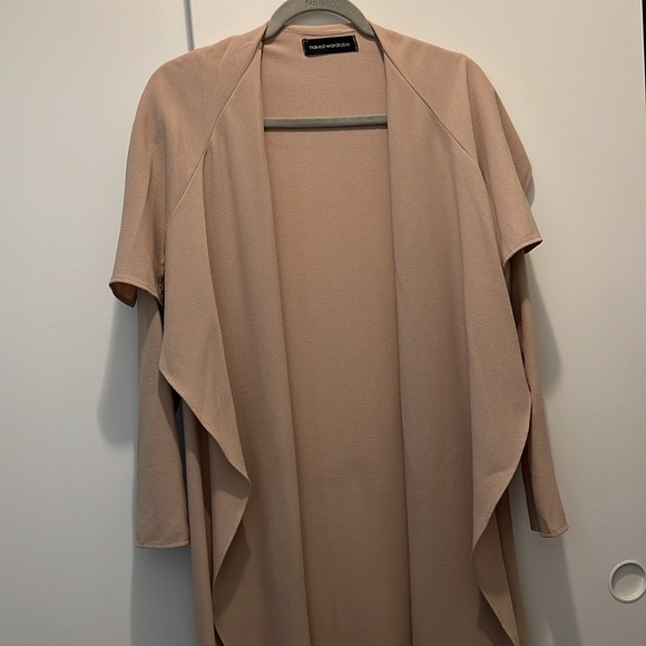 NAKED WARDROBE • TAN SHEER CHIC DRAPED TRENCH COAT • S/M - Picture 3 of 6